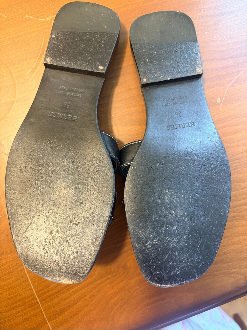 Oran Hermes Black Slide Sandals with White Contrast Stitching - Picture 3 of 3